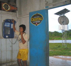 Satellite operated telecenter in Quistococha, Loreto, on the northern tropical areas of Peru 